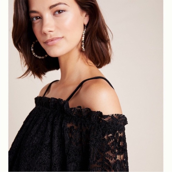Anthropologie Eri Ali Ramona Lace Off the Shoulder Top Black Long Sleeve M NEW - Picture 13 of 14